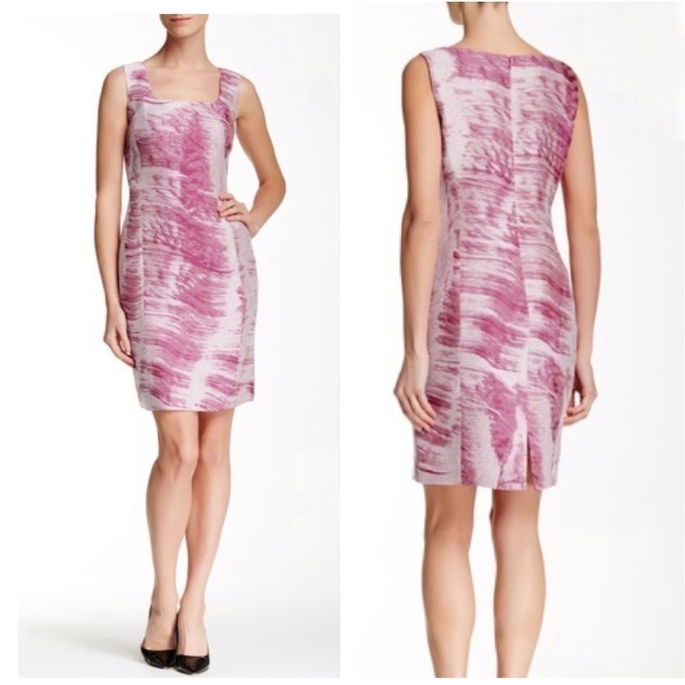 Lafayette 148 fuschia pink multi scoop neck dress Barbie NWOT